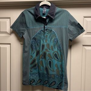 CUSTO Barcelona abstract peacock feather cotton polo shirt